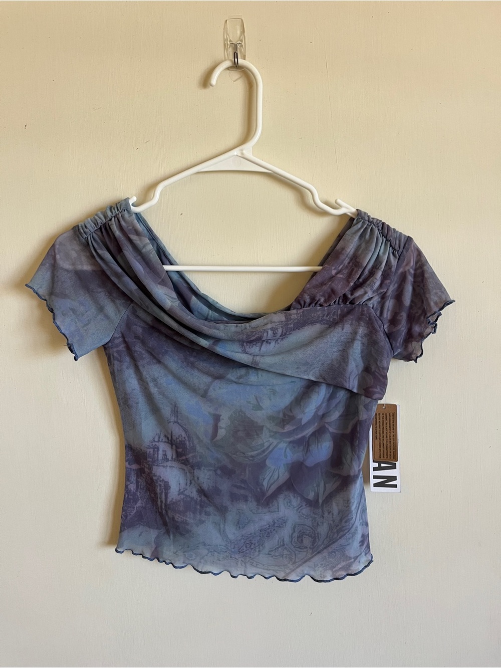 Urban outfitters- Floral Sheer Top in Dusty Blue